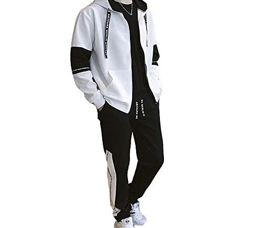 [foveitaa] メンズ ジャージ 上下 スエット上下 セット 大きいサイズ 秋服 春服 ゆったり かっこいい ジップ パーカー ポケット付き フード付き 長袖 ジャージ スポーツウェア セットアップwhite-XL