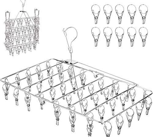 ピンチハンガー HOSUR 洗濯 物干し ハンガー 52ピンチ 多機能収納 プレゼントステンレス 折りたたみ式（10個予備ピンチ付）シルバーホワイト