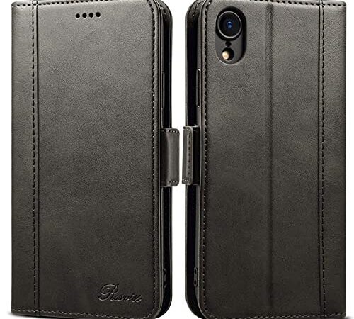 iphone xr ケース 手帳型 アイフォンxr Rssviss カード収納 カバー 手帳 サイドマグネット スタンド機能付き 保護力 PUレザー iphoneXr対応 6.1inch ブラック