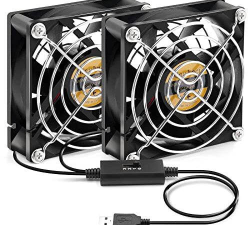 Mauknci usb ファン 静音 5v 3段階風量調整 usbファン 8cm 2連 長時間稼働用 小型 冷却ファン