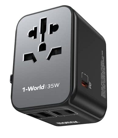 MOMAX 35W PD 海外電源変換アダプタ 全世界対応 変換器 旅行プラグアダプター 6台同時充電 3*USB-C PD & 2*USB-A QC &1*ACコンセント bf c a o マルチ変換プラグ EU/UK/AU/US 韓国など150ヶ国家対応 ラップトップ タブレット携帯用 1-World