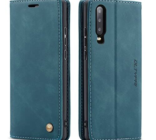 QLTYPRI Huawei P30 ケース 手帳型 PU 高級レザー マグネット カード収納 全面保護 薄型 耐衝撃 横置き Qi充電対応 おしゃれ 人気 - ブルー