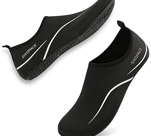 [SIXSPACE] マリンシューズ メンズ ウォーターシューズ レディース アクアシューズ フィットネスシューズ アウトドアシューズ 24.0 cm 柔軟 超軽量 通気性 ブラック