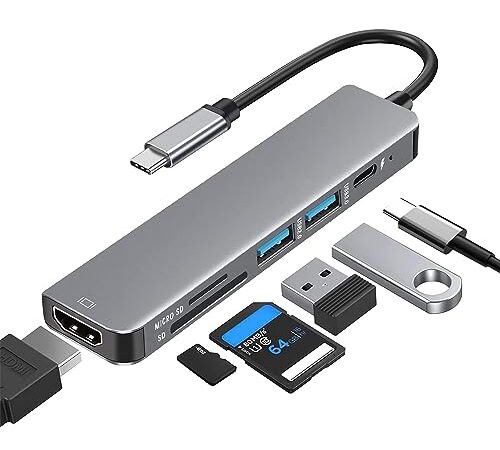 USB C ハブ USB ハブ USB ウルトラスリム 6-in-1 マルチポート USB ハブ Type-C 100W 急速充電 4K HDMI Micro SD/SDカードリーダー USB-C usb hub 交換アダプタMacBook Pro Air/iPad Pro/Matebook/ニンテンドースイッチ/USB C デバイス対応などのノートパソコン、タブレット (Gray)