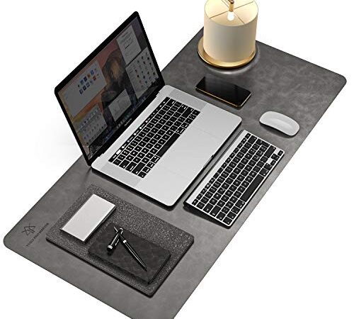 YSAGi デスクマット PU レザー オフィスデスクマット デスクカバー 超防滑設計 防水 防油 断熱 お手入れ簡単 スタイリッシュ・ビジネススタイル PUレザーデスクパッド 自宅用 装飾用 (グレー, 80*40cm)