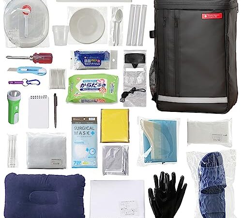 アイリスオーヤマ 防災グッズ 防災リュック 防災セット 1人用 27点 基本セット 簡易トイレ 懐中電灯 ウォータータンク 撥水加工 ブラック BS127