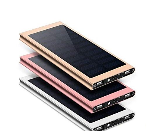 ソーラー充電器 モバイルバッテリー 大容量 10000mAh スマホ 充電器 軽量 薄型 ソーラーチャージャー 便利 2台同時充電 iPhone android GALAXY Xperia 2.1A急速充電 アイフォン アンドロイド スマートフォン 携帯充電器 (ローズゴールド)