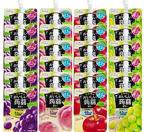 たらみ おいしい蒟蒻ゼリー 150g 4種 24個セット (ぶどう・ピーチ・りんご・マスカット 各6個ずつ) 低カロリー 食物繊維入り 飲むゼリー