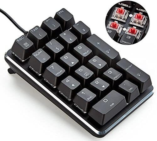 テンキーボード メカニカル式テンキーパッド 赤軸 21キー USB接続 ブラック Windows Mac 対応