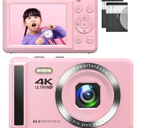 デジカメ4K 30FPS 44MP デジタルカメラ コンパクトカメラYouTubeカメラAFオートフォーカス 2.4インチ 充電式 16倍デジタルズーム 初心者向けクリスマスポケットカメラ子供用誕生日 軽量 携帯便利 日本語説明書 最大128GBMicro SDカード対応予備バッテリー付き4400万画素数（ピンク）…