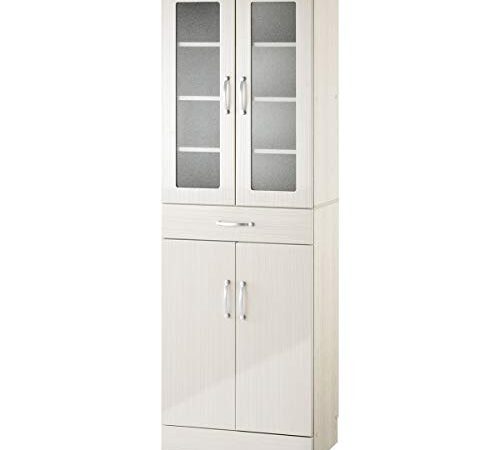 ぼん家具 食器棚 ハイタイプ 幅60×奥行38×高さ178 ガラス扉 スリム カップボード キッチン収納 食器収納 ホワイト