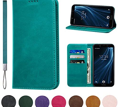 AQUOS Sense2 SH-01L ケース 手帳型 高質PUレザー Sense2 SH-01L カバー SH-01L/SH-M08/ SHV43 ケース 耐衝撃 内蔵マグネット開閉式 ベルトなし スマホケース おしゃれ カードポケット スタンド機能 便利 スプラット同梱 携帯ケース(ターコイズ)