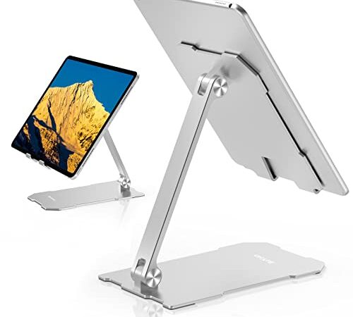 BoYata iPad スタンド タブレット スタンド iPad pro12.9 スタンド スマホスタンド 携帯ホルダー 縦置き 横置き 落下防止 滑り防止パッド 安定性 軽量 折りたたみ式 アルミ製 4-12.9インチのデバイスに対応 シルバー…