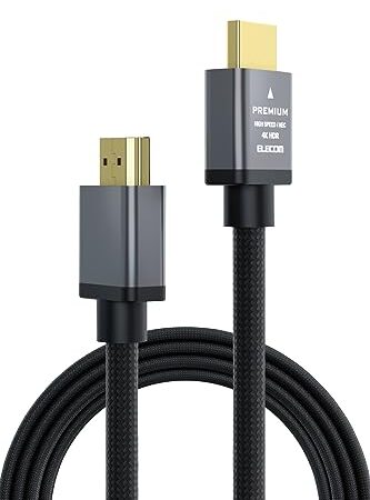 エレコム HDMI ケーブル プレミアム 曲げに強い ナイロンメッシュ 3ｍ 4K・2K 【Premium HDMI(R) Cable規格認証済み】 アルミコネクタ 18Gbps ARC テレビ・パソコン・ゲーム機など対応 黒 ECDH-HDP30SBK