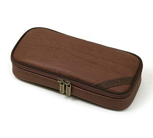 LOONLOON 664 ウッド ペンケース ブラウン 大容量 おしゃれ 二階建て 多機能 木目調