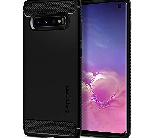 【Spigen】 Galaxy S10 ケース [ SC-03L SCV41 ] 対応 TPU 衝撃吸収 軽量 米軍MIL規格取得 カーボンデザイン マット仕上げ ワイヤレス充電対応 ラギッド・アーマー 605CS25800 (マット・ブラック)