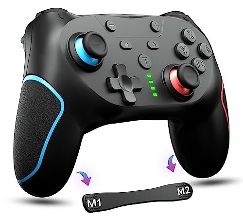 Switch コントローラー 背面ボタン付き【2023新登場】 マクロ プロコン 1000mAh大容量 ワイヤレス Bluetooth 無線 自動連射機能 6軸ジャイロセンサー搭載 3階段TURBO速度 4階段HD振動 本体スリープ解除 Switch/Switch Lite/Switch 有機EL/Windows/Android/IOSに対応 日本語取扱説明書付き