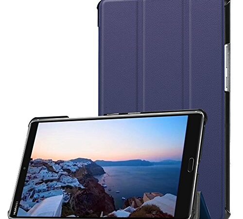 【Trocent】Huawei MediaPad M5 8.4 ケース 三つ折 スタンド機能付き PUレザー 超薄型 手帳型 落下防止 衝撃吸収 スマートカバー 内蔵マグネット開閉式 オートスリープ機能付き (MediaPad M5 8.4, ブルー)