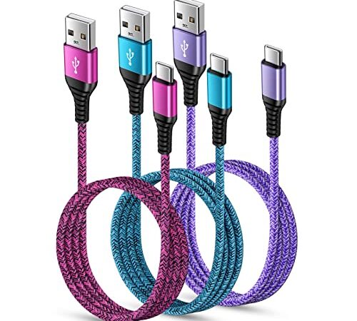 USB Type C ケーブル 【1.8m 3本*3色】 3A急速充電 QC3.0対応 タイプｃ充電ケーブル 高耐久 ナイロン iPhone 15充電用 USB A to USB C ケーブル タイプc 充電ケーブル iPhone15シリーズ、Xperia XZ/XZ2、Galaxy S20 S10+ S9、Huawei P30 P20、LG その他USB-C機器対応