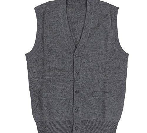 ニット ベスト メンズ Vネック 前あき グレー L 7541