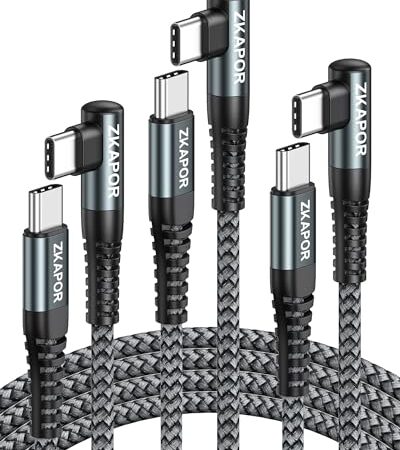 ZKAPOR USB Type C ケーブル L字 PD対応60W/3A [0.3M+2M+2M 3本セット] 超急速充電タイプc タイプc ケーブル Type C to Type C ケーブル 高速データ転送 超高耐久ナイロン編み MacBook Pro/Air、iPad Pro、iPad Air、Galaxy S23/S22、Google Pixel 7等Type-c機種対応
