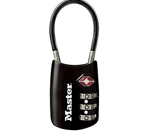 Master Lock (マスターロック) 南京錠 TSAロック ダイヤル 暗証番号設定 小型 本体幅30mm ケーブル長80mm スーツケース 旅行鞄 海外旅行用鍵 防犯 4688JADBLK ブラック