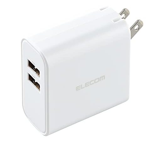 エレコム 充電器 USB コンセント 合計24W 2ポート USB-A 折りたたみ式プラグ 2台同時充電 おまかせ充電対応 【 iPhone SE3/15/14/13/Android 各種対応】 ホワイト EC-AC03WH